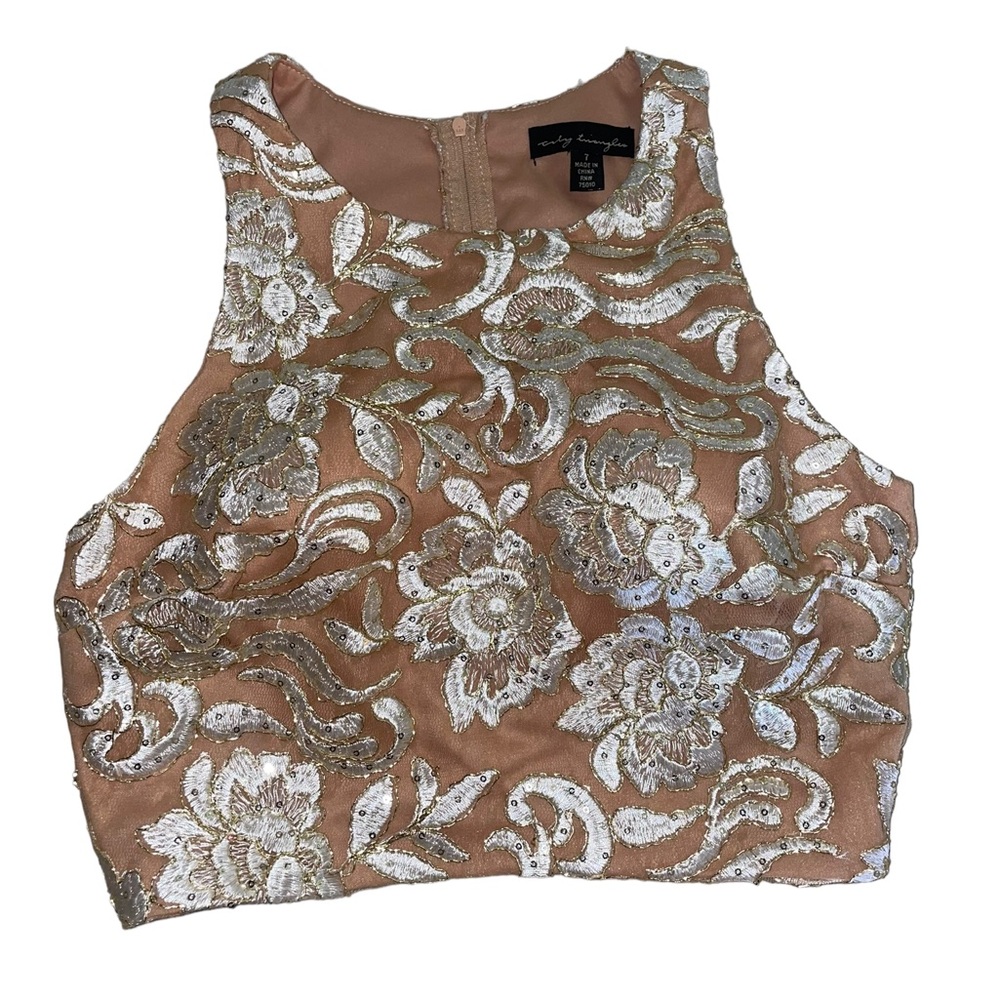 City Triangles Gold Lace Sequin Crop Top - Women’s size 7
